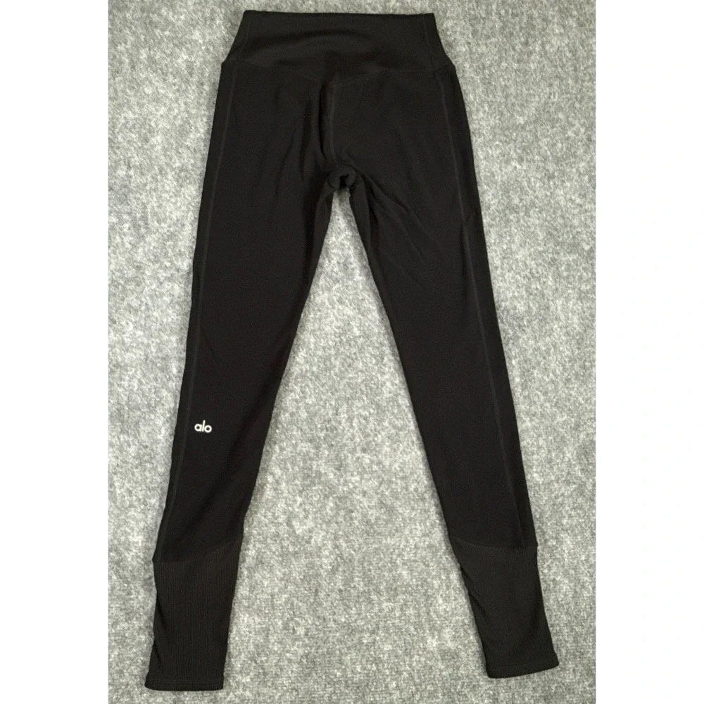 Alo Yoga Womens Small High Waisted Ribbed Cuff Leggings Black Activewear